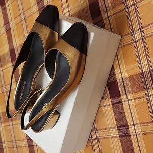 Veronica Beard Cecile sling/dark gold,black Nwt